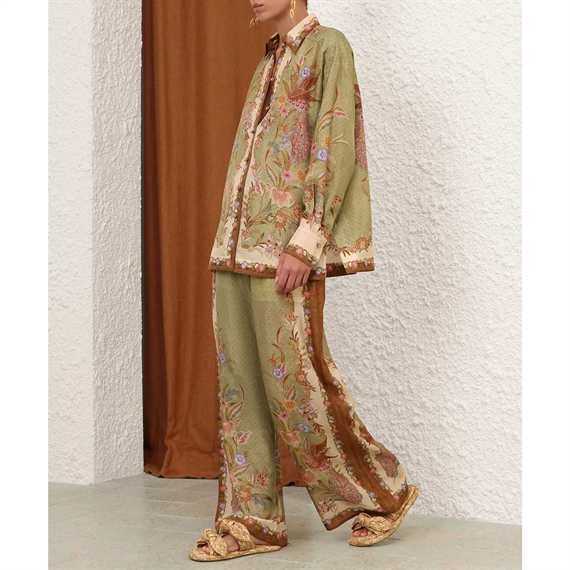 Zimmermann Indra Relaxed Bukser, Khaki Scarf Floral