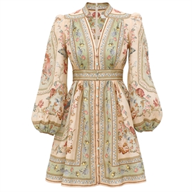 Zimmermann Roselight Plunge Mini Kjole, Sage Tapestry Floral 