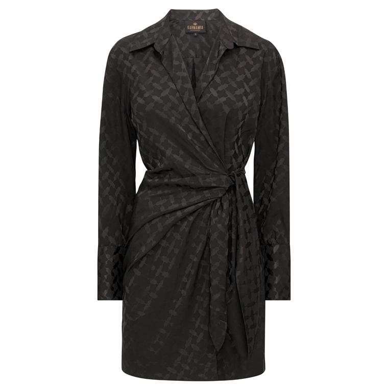 Karmamia Ivy Wrap Kjole, Black Keffiyeh Jacquard