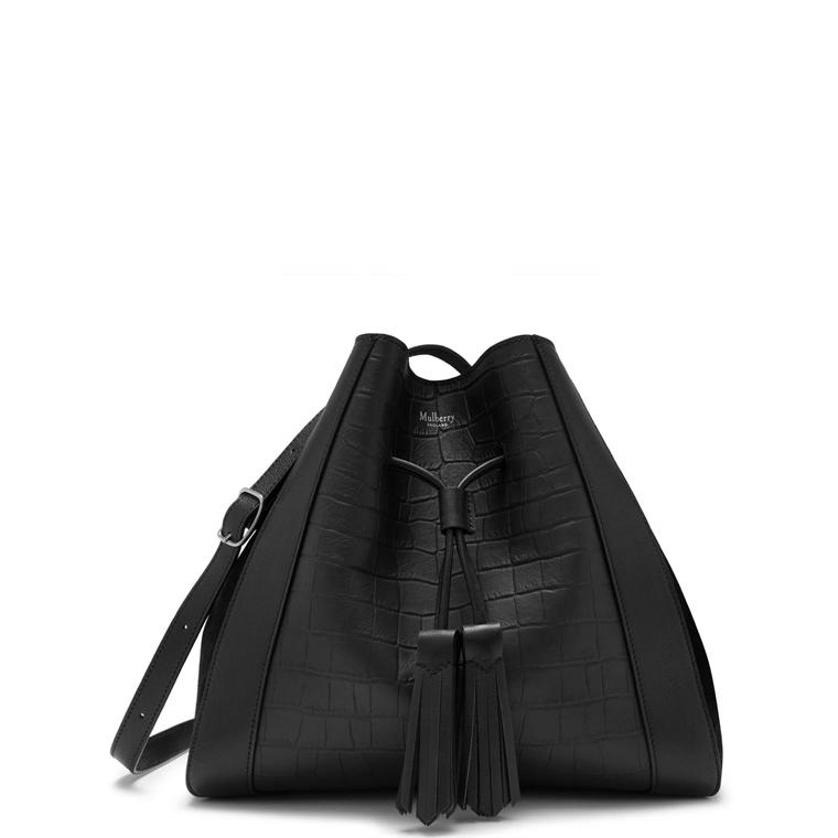 Small Millie Tote Black Matte Croc - Mulberry