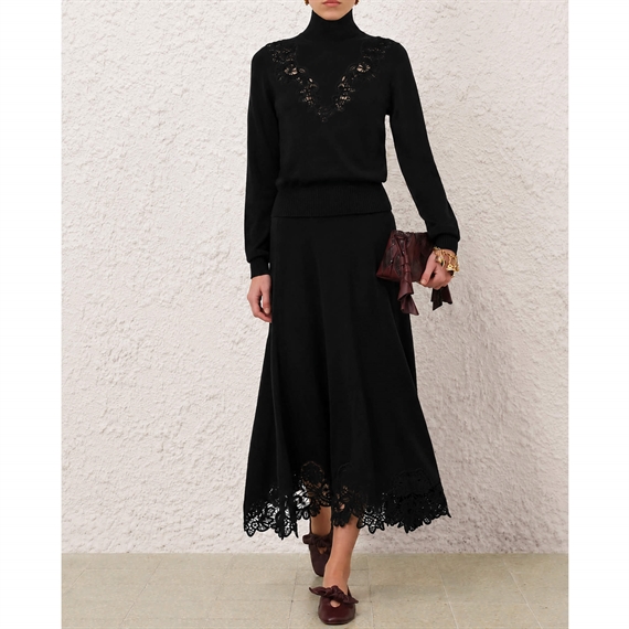 Zimmermann Valiant Merino Lace Nederdel, Sort 