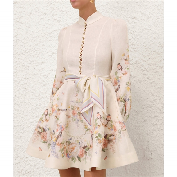 Zimmermann Valiant Button Mini Kjole, Cream Bouquet
