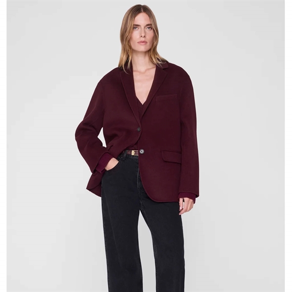Anine Bing Quinn Blazer, Burgundy Cashmere Blend