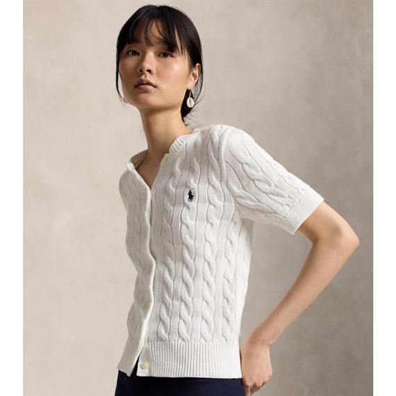 Polo Ralph Lauren Cable-Knit Cotton Short-Sleeve Cardigan, Hvid