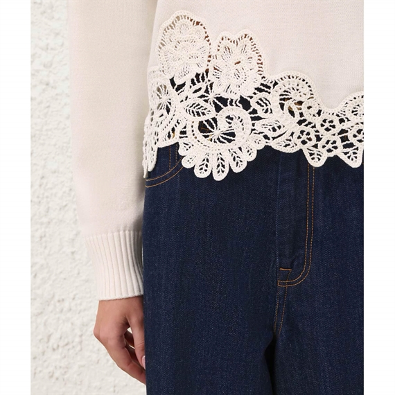 Zimmermann Valiant Merino Lace Sweater, Cream 