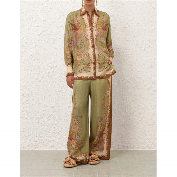Zimmermann Indra Relaxed Bukser, Khaki Scarf Floral