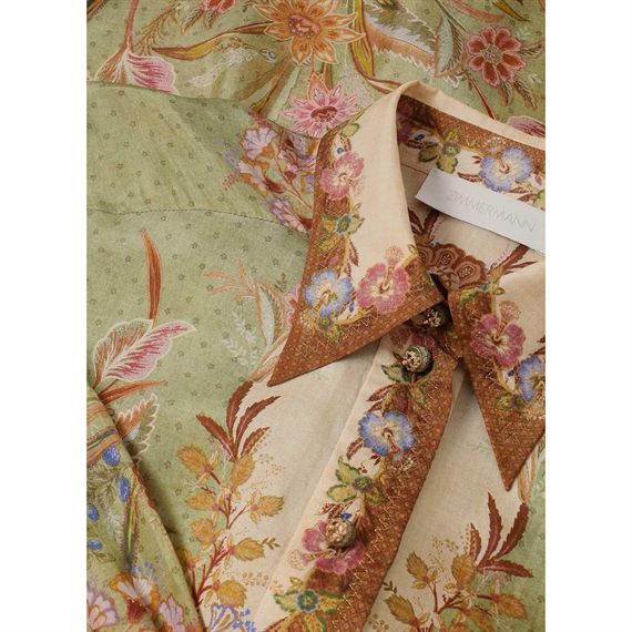 Zimmermann Indra Relaxed Skjorte, Khaki Scarf Floral 