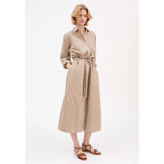 Skall Studio Leigh Skjorte Kjole, Brown/Ecru Stripe 