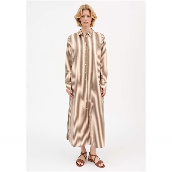 Skall Studio Leigh Skjorte Kjole, Brown/Ecru Stripe 
