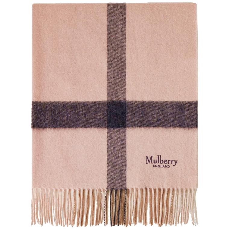 Mulberry Large Check Lambswool Scarf Icy Pink-Charcoal