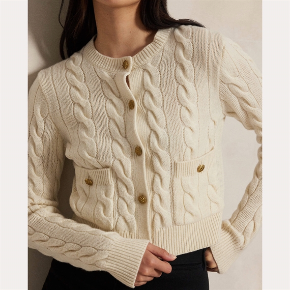 Polo Ralph Lauren Cable Wool-Cashmere Cardigan, Authentic Cream  