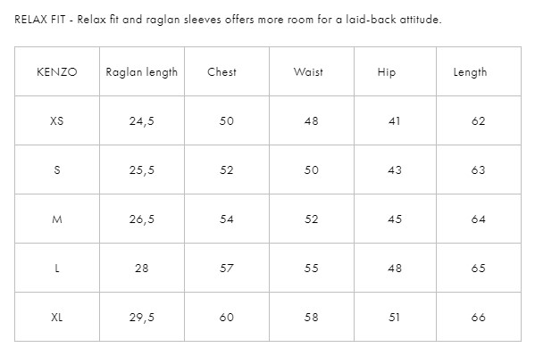 kenzo sweatshirt size guide