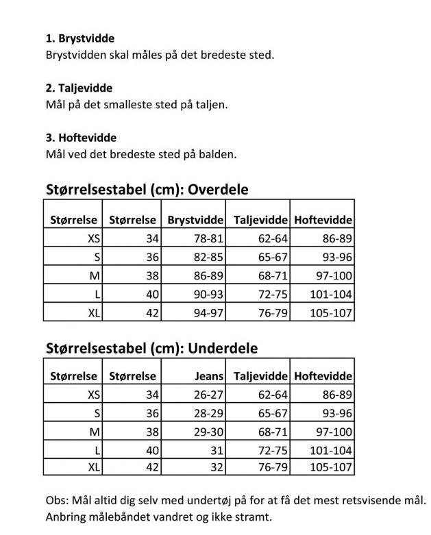 Størrelseguide kvinder | Frk. Himmelblå