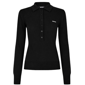 Rotate Wool Longleeve Polo, Sort