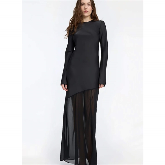 Rotate Maxi LS Slit Kjole, Sort