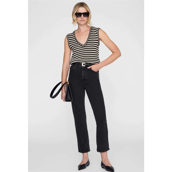 Anine Bing Lowen Sweater Top, Black And Ivory Stripe