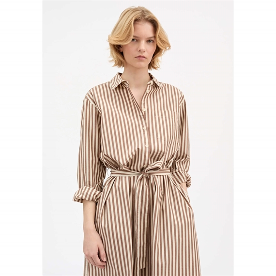 Skall Studio Leigh Skjorte Kjole, Brown/Ecru Stripe 